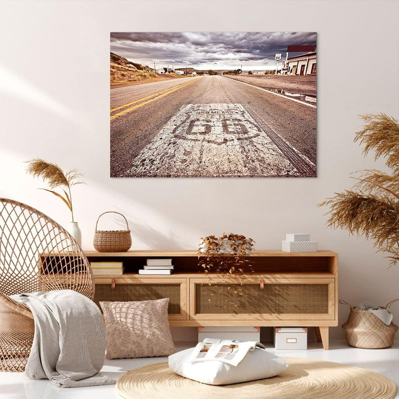 Bilder auf Leinwand 100x70cm Leinwandbild mit Rahmen USA Route 66 Reise Gross Wanddeko Bild Schlafzi