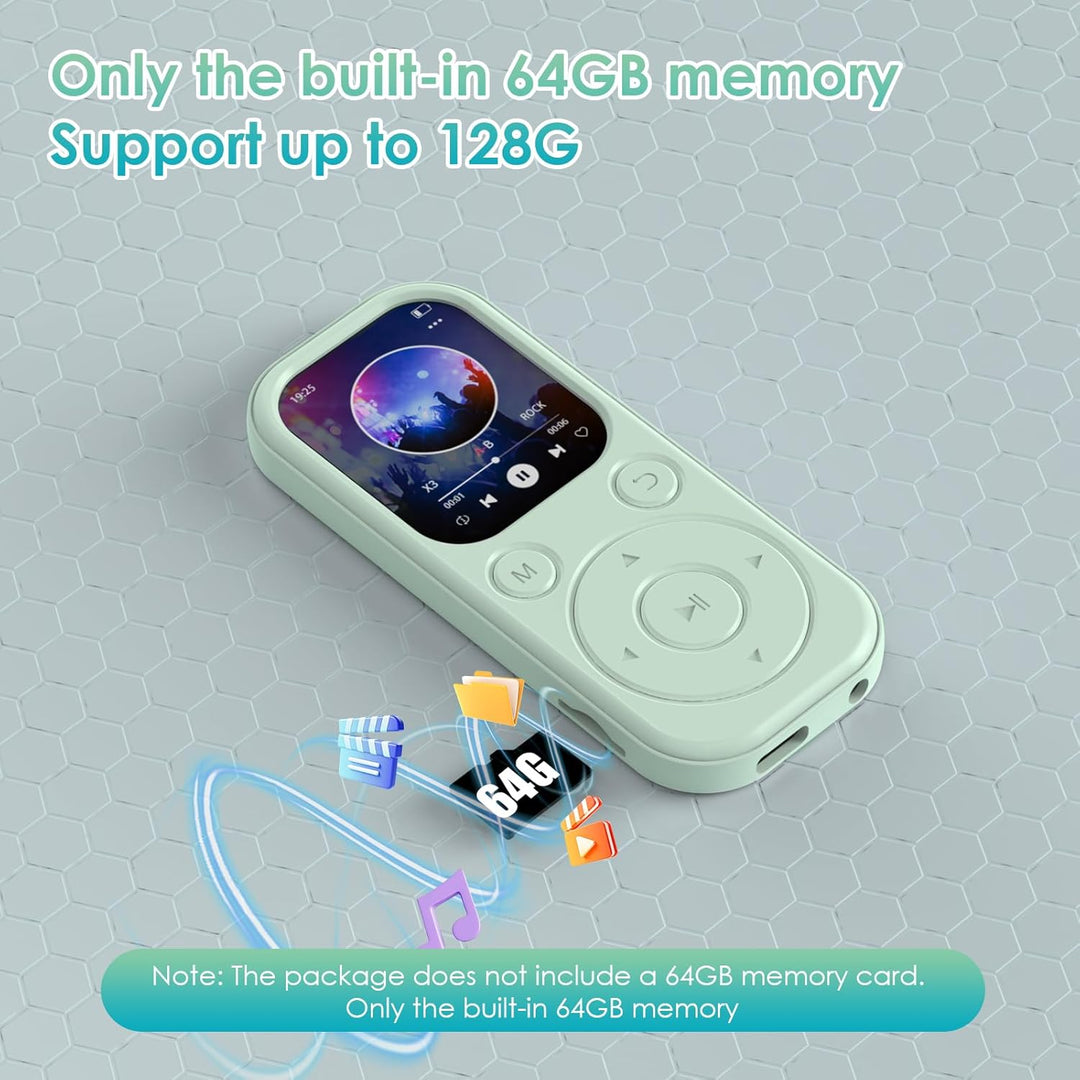 64 GB MP3 Player mit Bluetooth 5.3 tragbarer Musik-Player mit HiFi-Klangqualität und FM-Radio Blueto