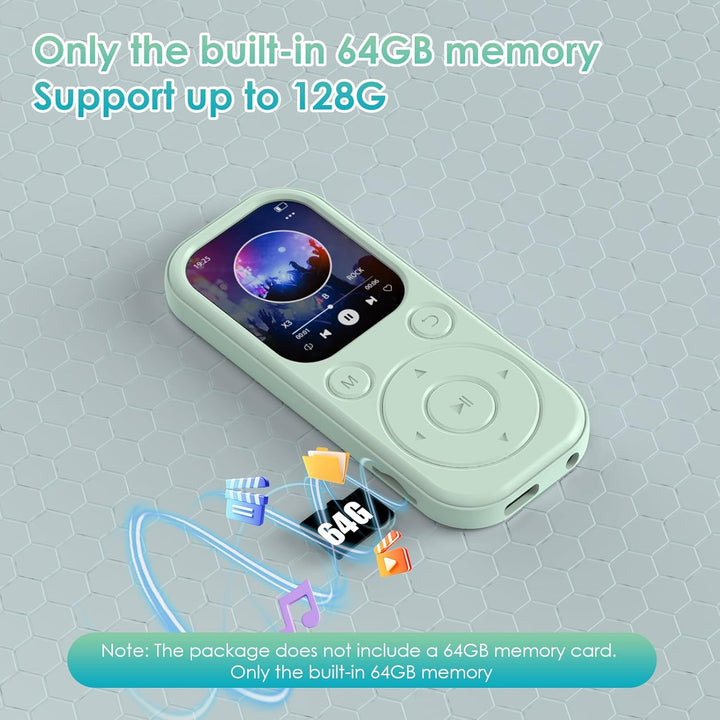 64 GB MP3 Player mit Bluetooth 5.3 tragbarer Musik-Player mit HiFi-Klangqualität und FM-Radio Blueto