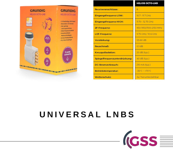 [ Test SEHR GUT, Note 1.2 *] GSS Helios Octo LNB mit LTE Abschirmung &amp; Sun Protect UV Schutz, Digita