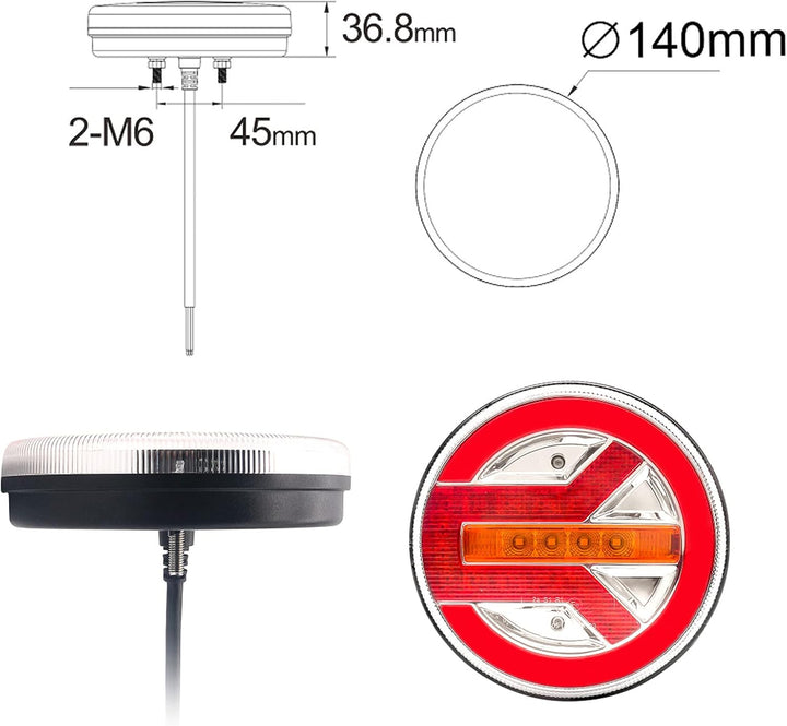 AOJO 2 PCS Rund 12 V 24 V LED Rücklicht mit E-Prüfzeichen, IP67 Wasserdicht Universelles Hamburger R