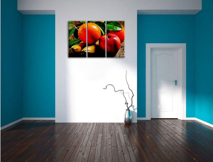 Pixxprint verschiedenes Obst Neon Lights Effekt 3-Teiler Leinwandbild 120x80 Bild auf Leinwand