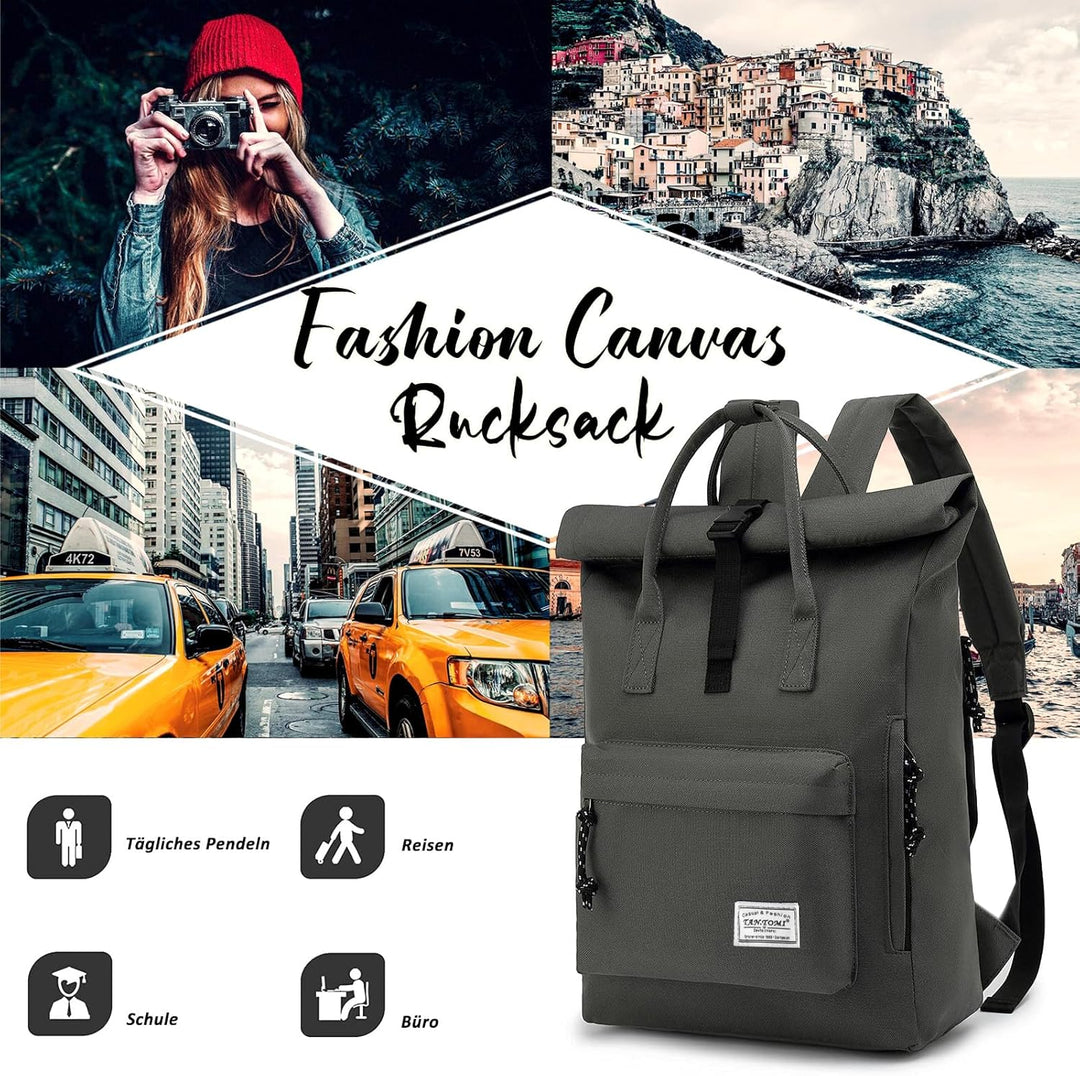 TANTOMI Laptop Rucksack, Rucksack Laptop Tasche 15,6 Zoll, Rucksack Damen und Herren weit öffenbar,
