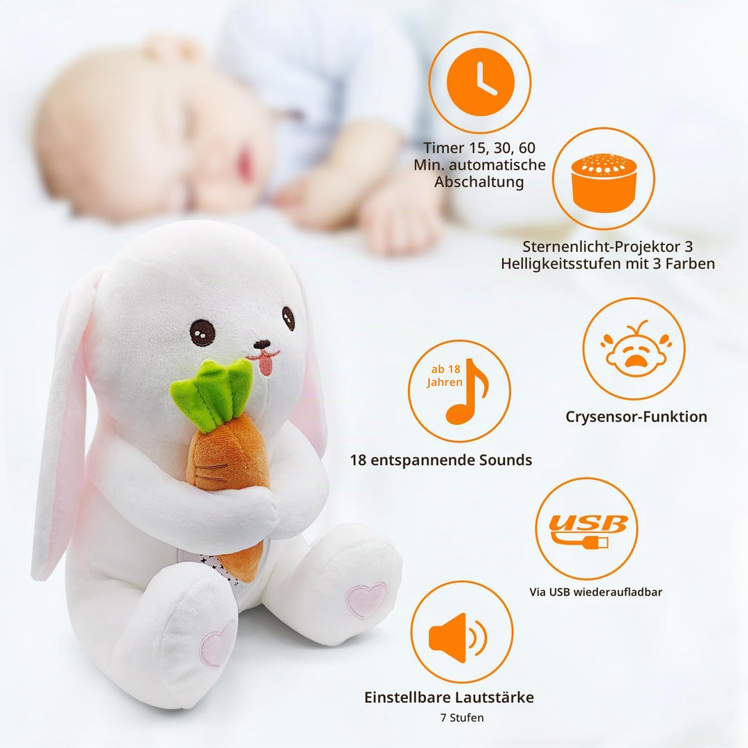 Baby Einschlafhilfe Musik,Babys Nachtlicht Projektor mit Weisses Rauschen, Weinen Erkennungs Sensor,