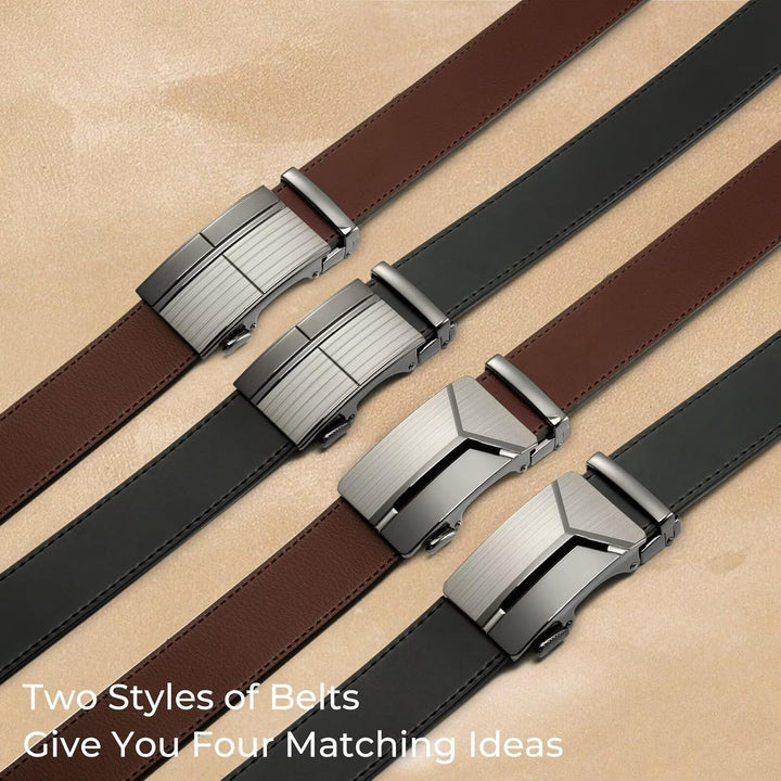 CHAOREN Gürtel Herren 2er-Pack, 35mm Automatik Ledergürtel mit Ratsche - Passgenau Zuschneidbar, Ide
