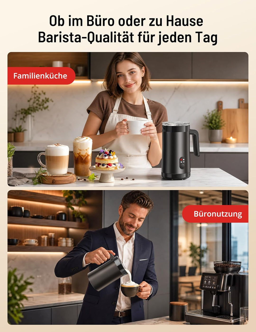 PARIS RHÔNE Milchaufschäumer Elektrisch 400ml, 4-in-1 Milchschäumer Kalt- & Heissschaum für Latte, C