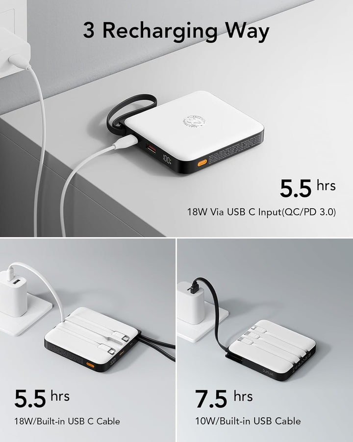 VRURC 20000mAh Power Bank mit Kabel Klein USB C Powerbank Schnelles Aufladen Mini Tragbares Ladegerä