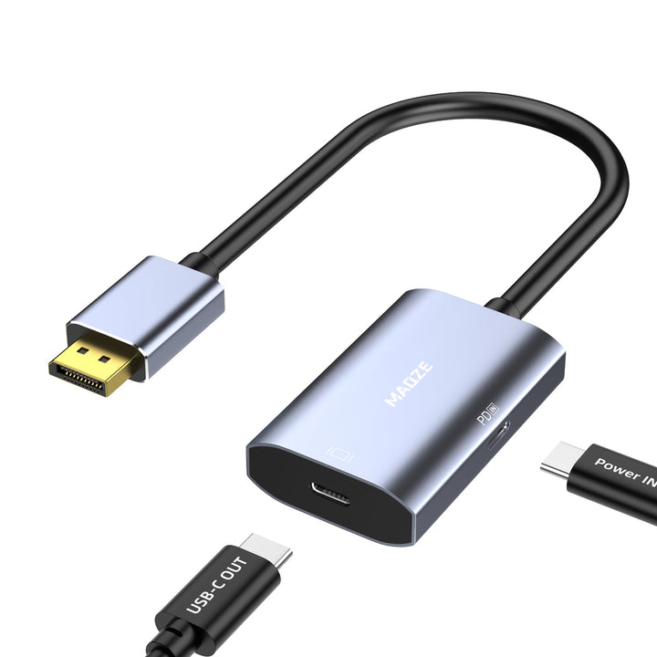 8K@30Hz / 4K@144Hz DisplayPort-auf-USB-C-Adapter mit PD 65W-Ladefunktion, Graphit-Kabel, DisplayPort