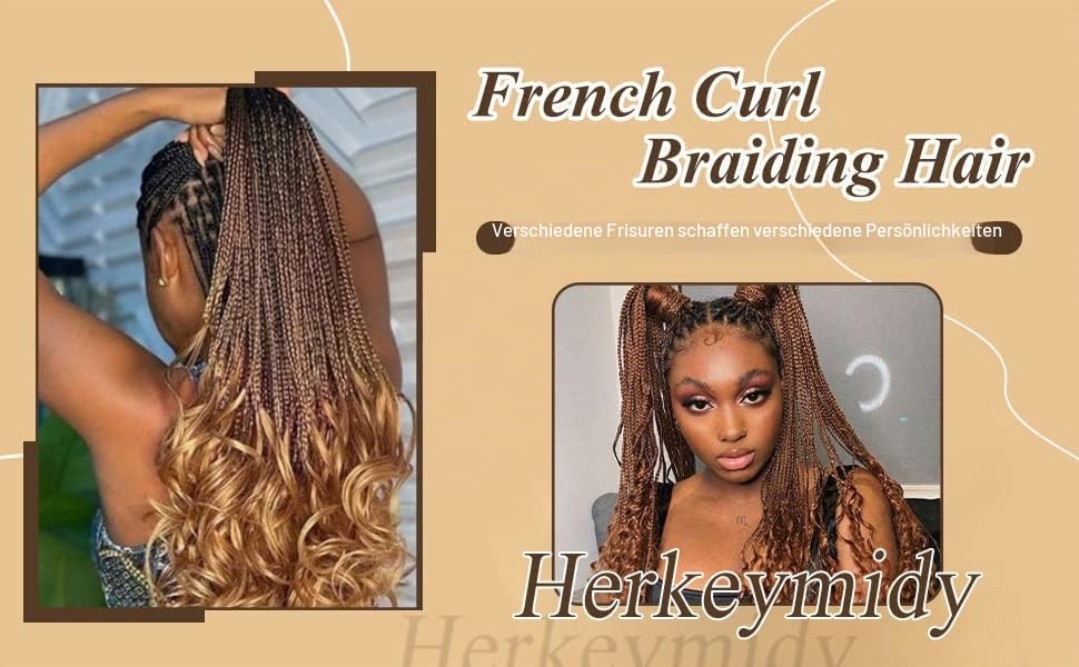 Herkeymidy french curly braiding hair 24 inch Loose Wavy 8 Pack Bouncy Braiding Hair extensions 75g/