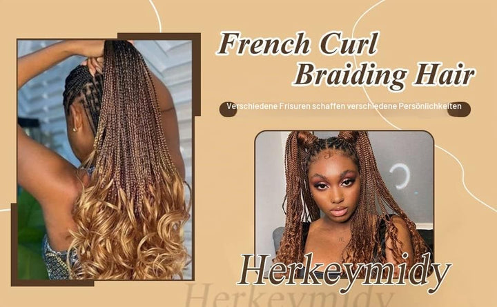 Herkeymidy french curly braiding hair 24 inch Loose Wavy 8 Pack Bouncy Braiding Hair extensions 75g/