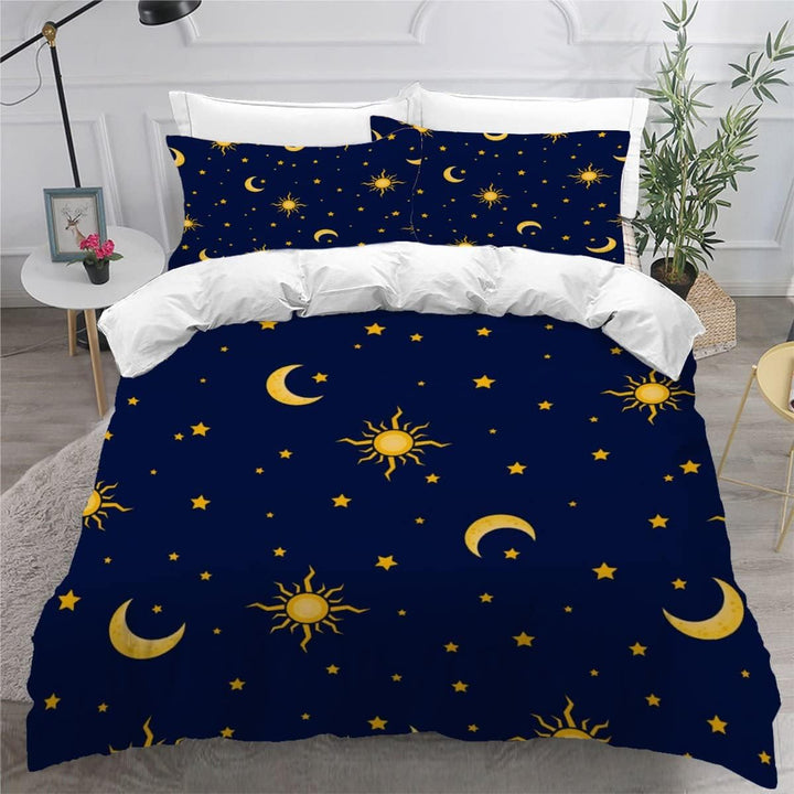 BUMIYA Kinder Bettwäsche Set 135x200 3D Druck Sonne, Mond Und Sterne Bettwäsche100% Mikrofaser Weich