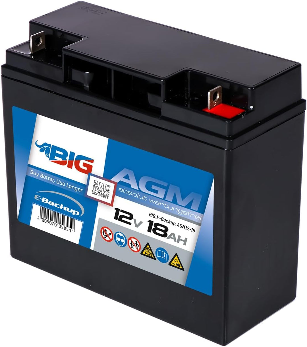 BIG E-Backup AGM Notstrombatterie 12V 18Ah für EPS- und USV-Systeme, Speicher- & Kommunikationssyste