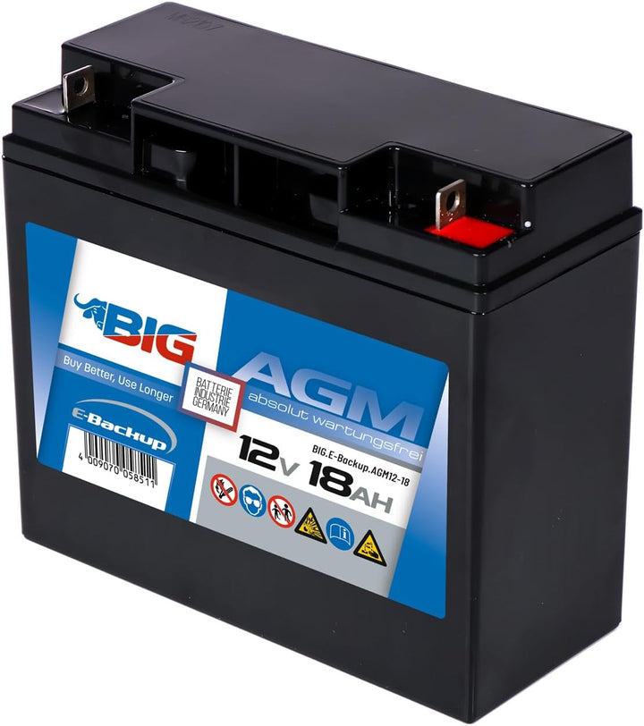 BIG E-Backup AGM Notstrombatterie 12V 18Ah für EPS- und USV-Systeme, Speicher- & Kommunikationssyste