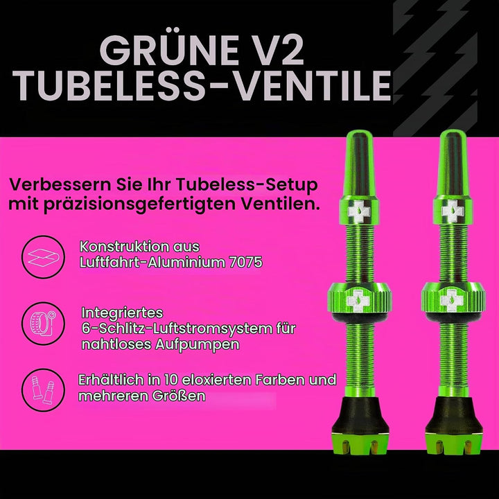 Muc-Off Unisex V2 Presta Tubeless Ventile, Grün, 44mm Grün 44mm, Grün 44mm