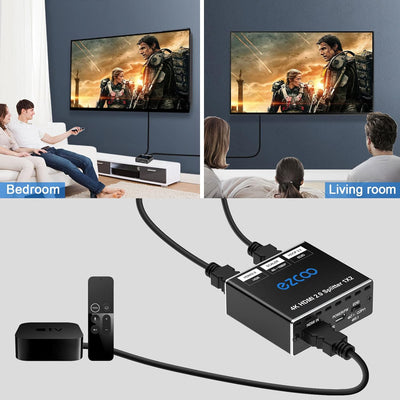 4K 60Hz HDMI Splitter 1x2 1080P 120Hz HDCP2.2 HDR 18Gbps UHD Dolby Vision Atmos EDID Scaler 4K 1080P