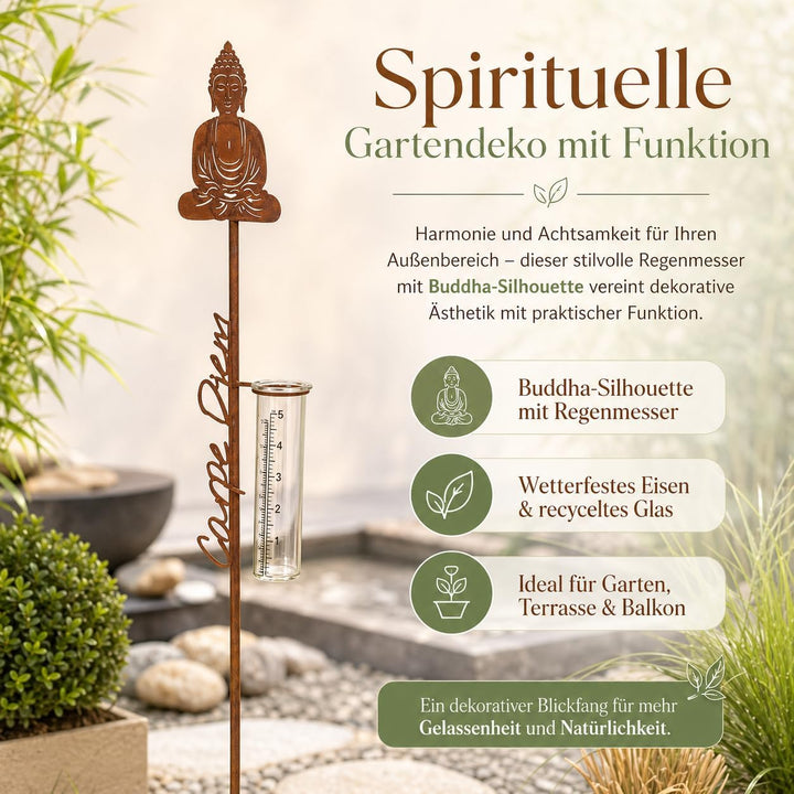 Regenmesser Mit Erdspiess Buddha-Form Carpe Diem Schriftzug Gartenstab Garten Gartendekoration Vinta