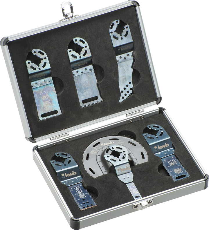 kwb AKKU-TOP Multitool Sägeblätter - Koffer-Set, 7-teilig, inkl. Tauchsägeblatt, Linienschneider und
