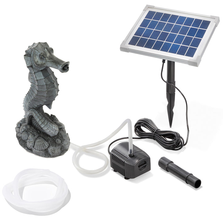 Esotec Solar Wasserspeierset Seepferdchen Ida, Alt-Kupfer-Optik, inklusive Solar-Pumpensystem, Solar