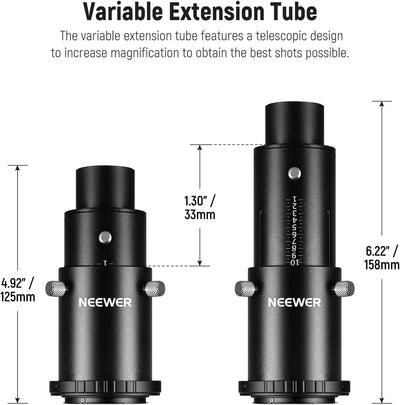 NEEWER Variabler 1,25" Teleskop Kameraadapter und 1,25" Verlängerungsrohrset, kompatibel mit Nikon D