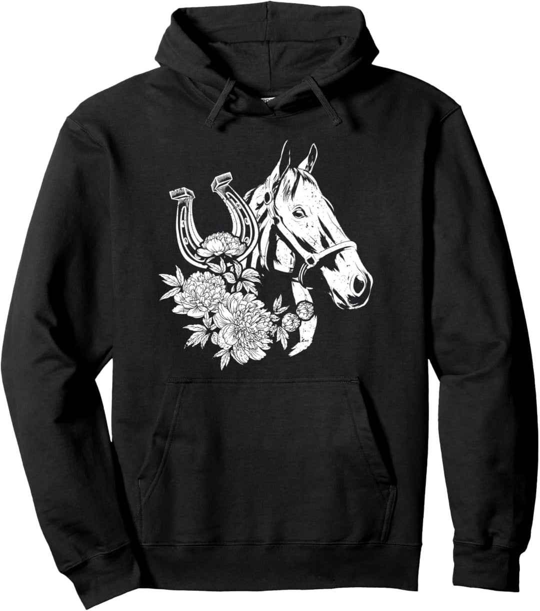 Pferd, Blümchen Pullover Hoodie