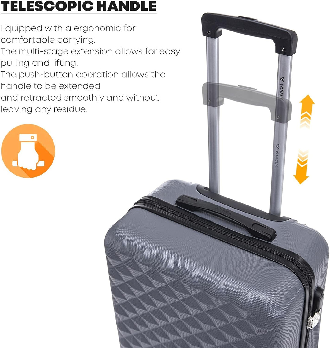 Koffer Suitcase M Grau, Trolley Reisekoffer, Kabinenkoffer Rollkoffer Handgepäck mit 4 Rollen 360°,