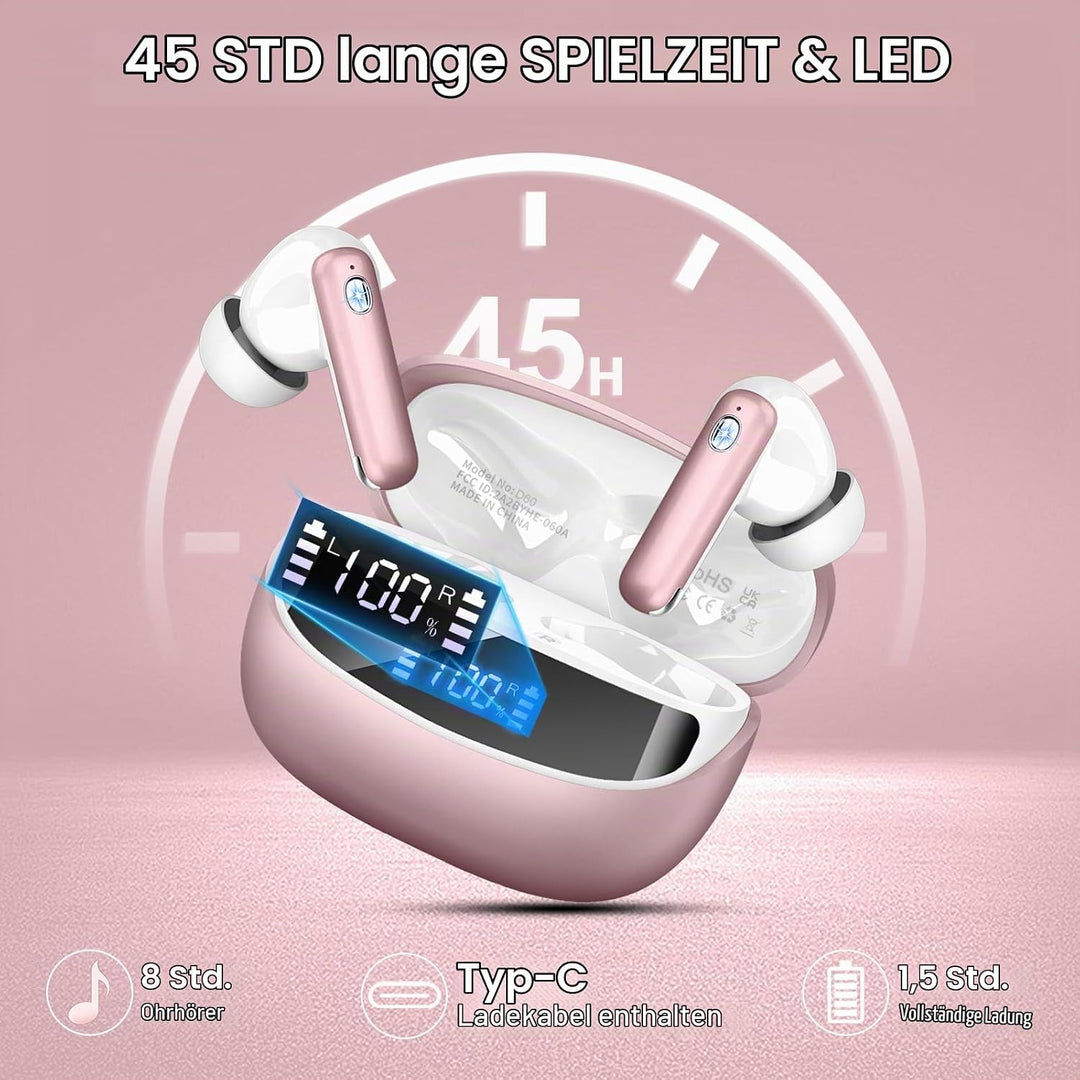 Nerunsa Kabellose Kopfhörer Bluetooth 2026, In Ear Ohrhörer mit 50 Std Spielzeit, ENC Noise Cancelli