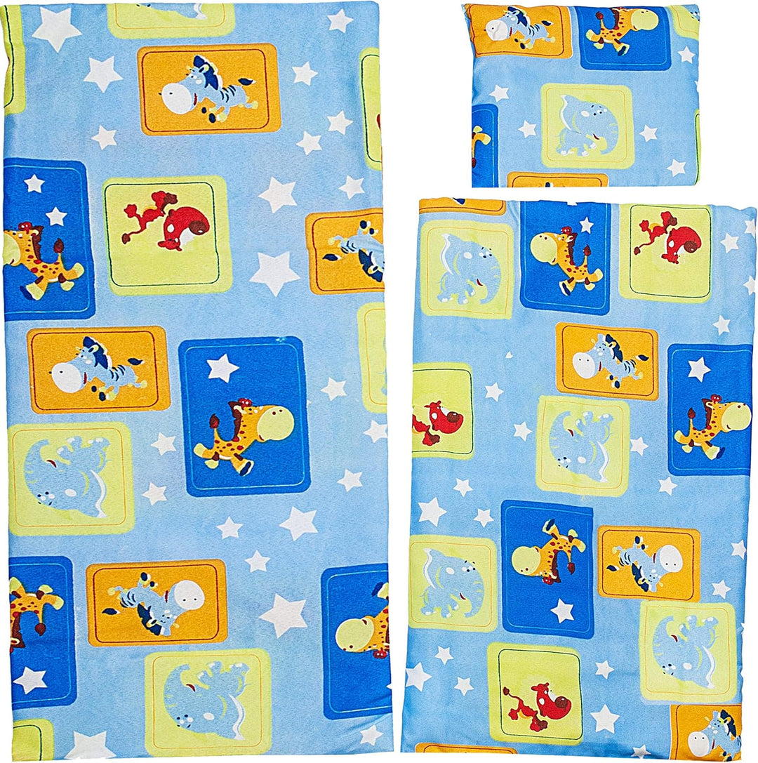 6 TLG. Set 2 Stück Puppendecken & 2 Kissen - mit 2 Unterlagen - aus 100% Baumwolle - Stoff - Bettwäs