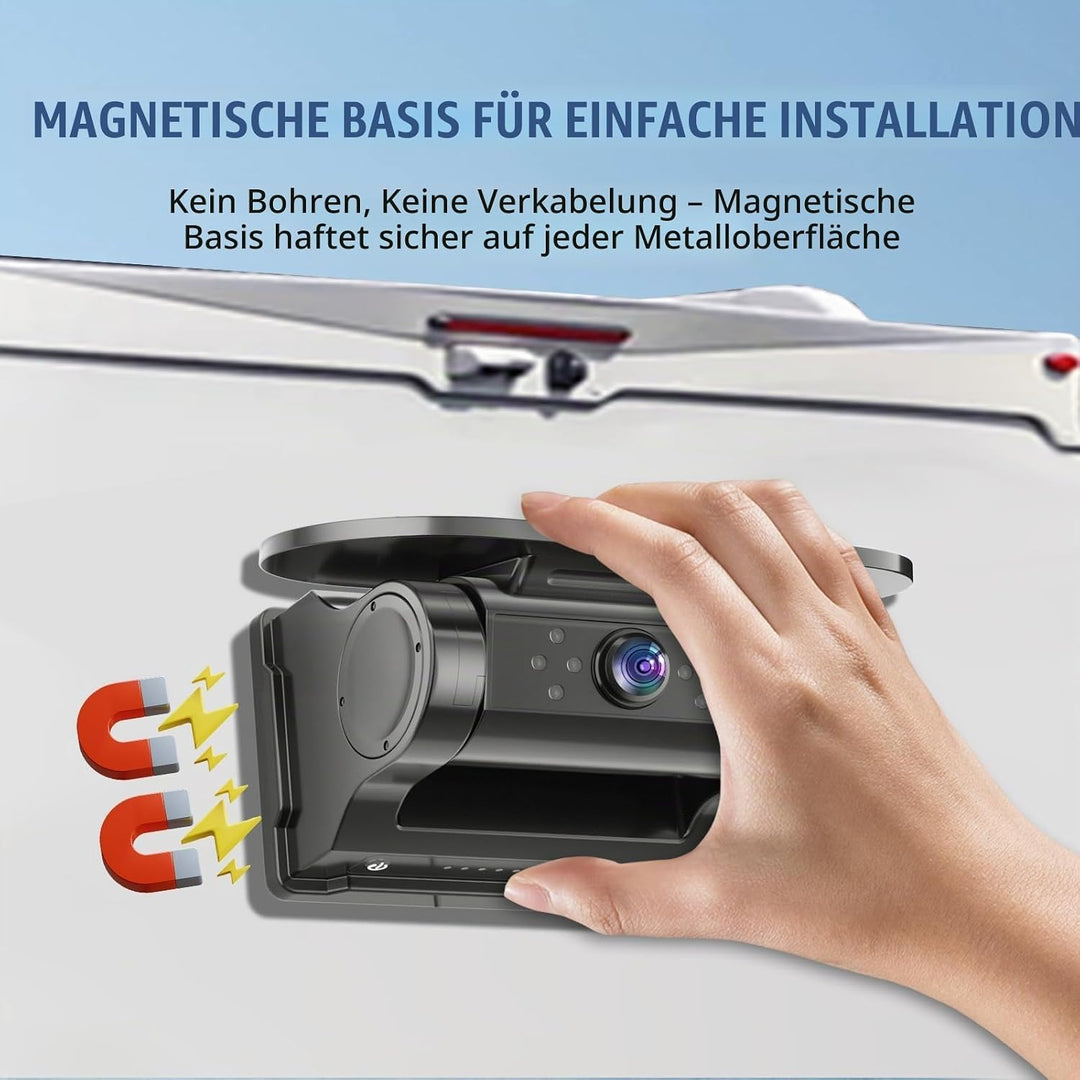 WiFi Solar Kabellose Rückfahrkamera, Magnet Funk Rückfahrkamera mit 9600mAh, 1080P IR-Nachtsicht DVR