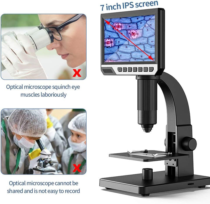 Digitales Mikroskop mit LCD-Display 7 Zoll (17.8 cm) Doppelobjektiv, 500 – 2000 X Kamera mit 12 MP u