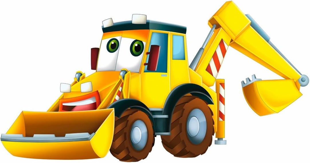 Leomark Nachttisch aus Holz - Herr Bagger - Nachtschränkchen mit Schublade, Nachtschrank für Kinder,