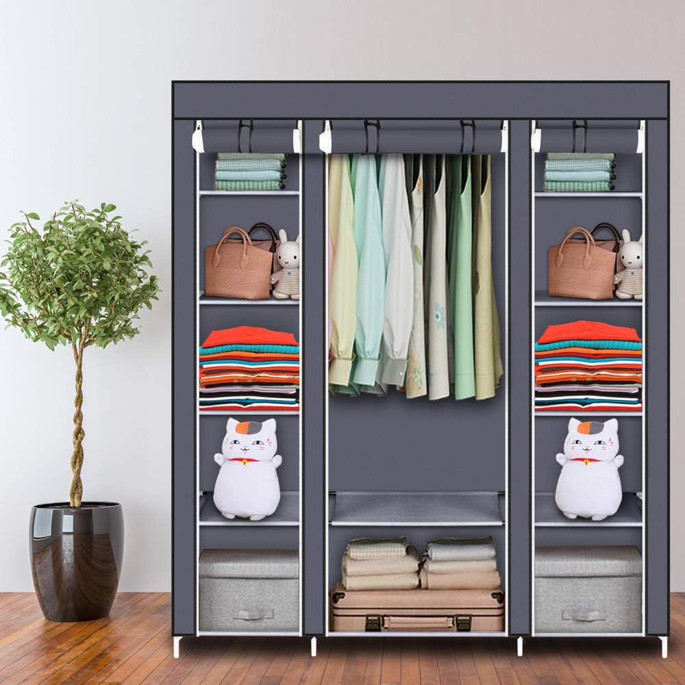 LEADZM Kleiderschrank, Faltschrank Stoffschrank Faltbare Garderobe Canvas mit Reissverschluss, Fäche