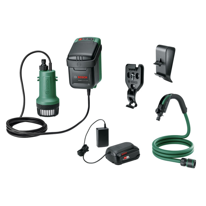 Bosch GardenPump 18V-2000 Tauchpumpe mit Akku und Ladegerät | Für offene Regenwassertanks und Tanks