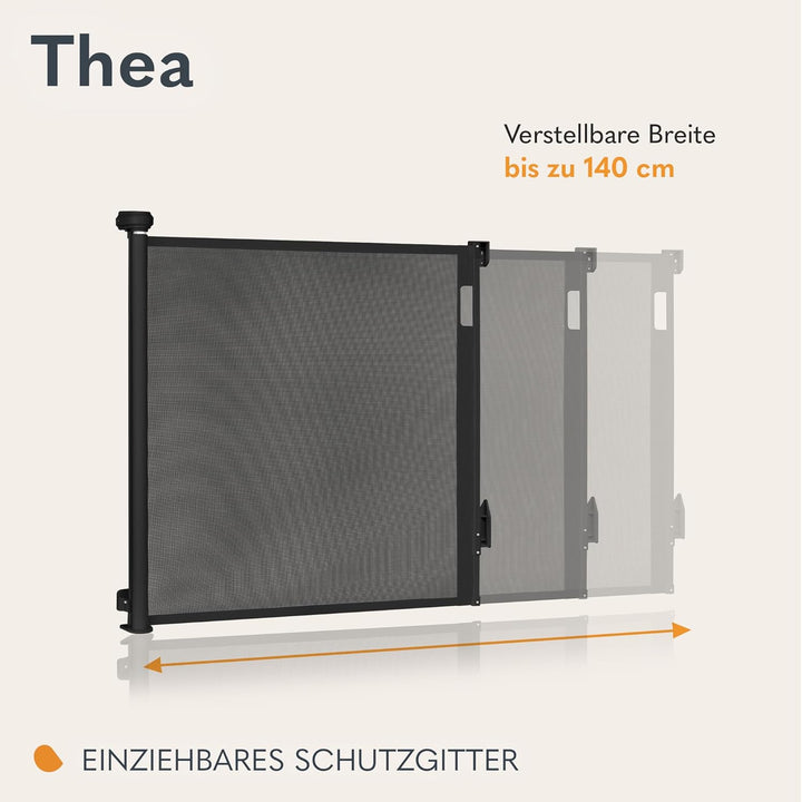 LIONELO THEA Verstellbares Ausziehbares Kinderschutzgitter für Tür, Treppe, Flur, Öffnung bis 140 cm
