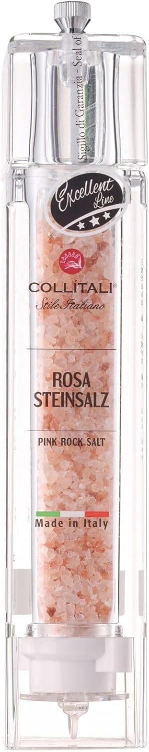Collitali - 2 Grosse (26cm) nachfüllbare, quadratische Mühlen 1x "rosa Steinsalz" 1x "Pfeffer gemisc