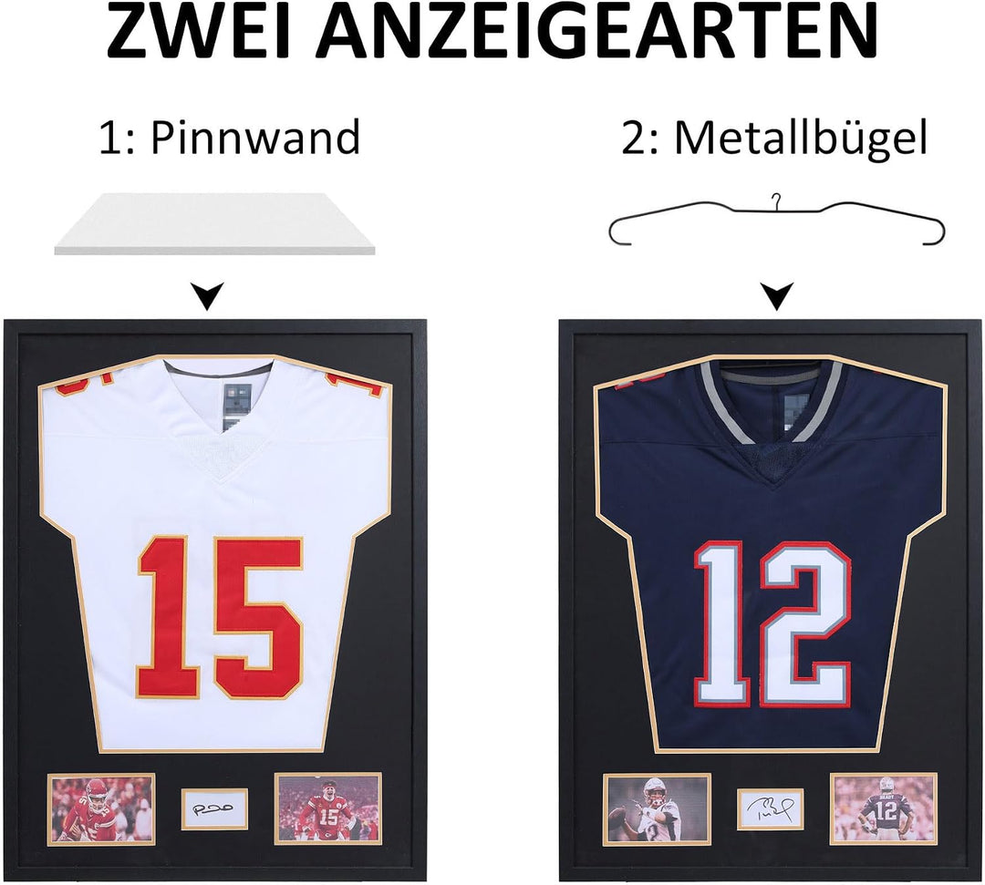 Trikotrahmen hölzern- Objektrahmen für Fussballtrikot - 3D Box Frame - 60x80 CM - Schwarz - Deep Fra