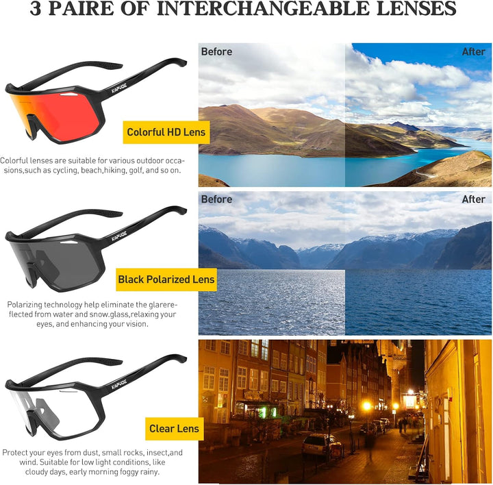 KAPVOE Fahrradbrille Polarisiert Herren Damen Sonnenbrille UV400 Schutz TR90 Rahmen Sportbrille Radf