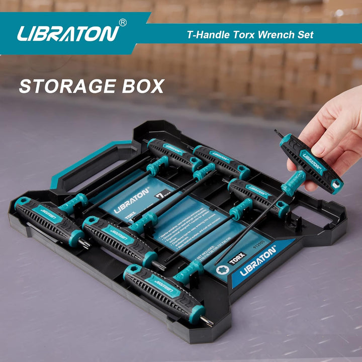 LIBRATON T-Griff Schraubenschlüssel Satz 7tlg, Schraubendreher-Satz mit T-Griff, TX10-TX40, für Torx