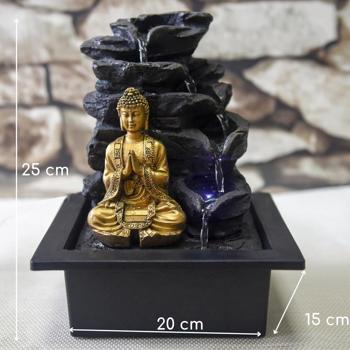 Zen Light Shira Zimmerbrunnen mit Pumpe und LED-Beleuchtung, Kunstharz, Schwarz, Einheitsgrösse Sing