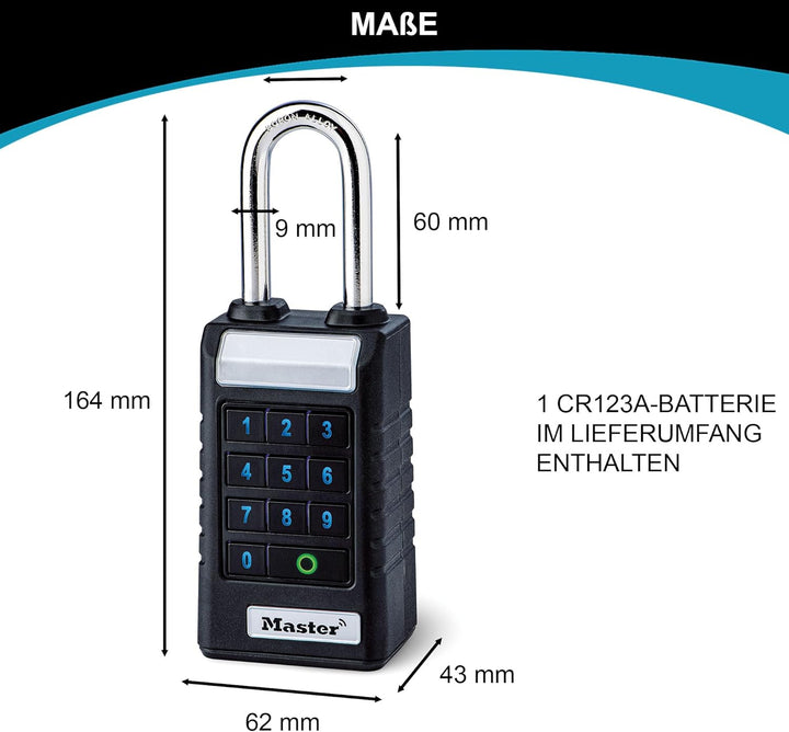 Master Lock 6400EURLJENT Bluetooth Vorhängeschloss für Unternehmen und Industrie [Bluetooth kompatib