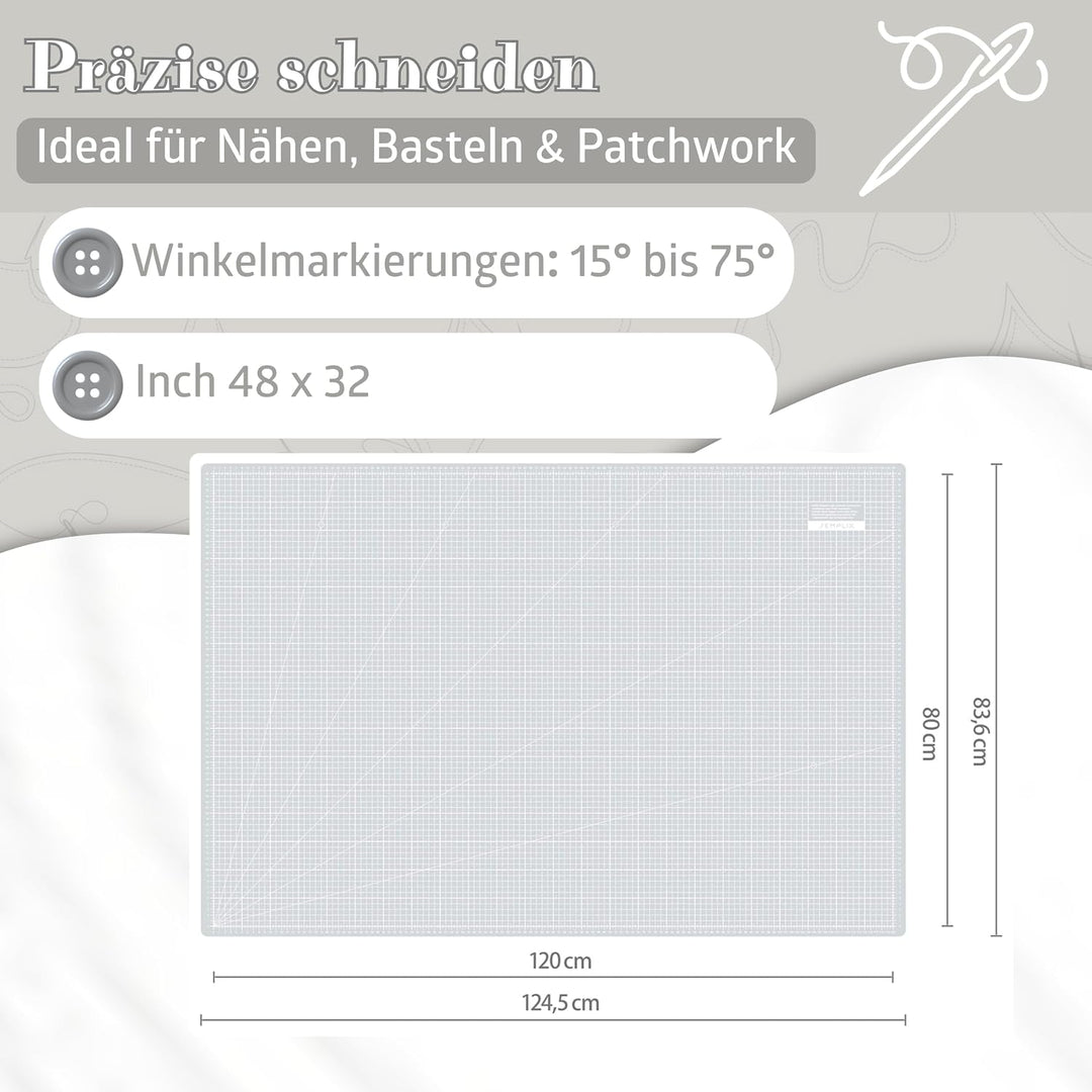 SEMPLIX Schneidematte A0 selbstheilend 120 x 80 cm Patchwork Basteln (Hellgrau-Grau), Hellgrau-grau