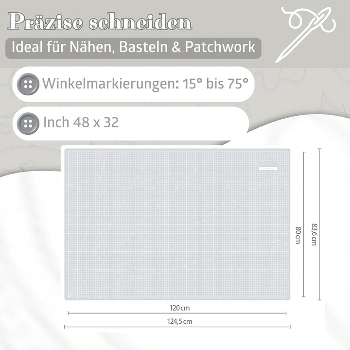 SEMPLIX Schneidematte A0 selbstheilend 120 x 80 cm Patchwork Basteln (Hellgrau-Grau), Hellgrau-grau