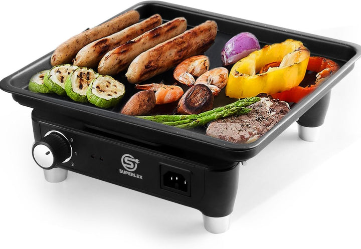 SUPERLEX Elektrischer Grill Teppanyaki-Grill für drinnen und draussen, antihaftbeschichtete Tischgri