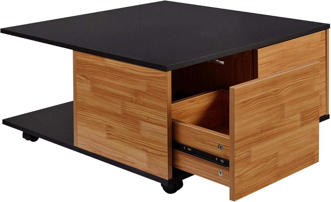 KADIMA DESIGN Couchtisch RAPIDO: 70x70x36,5 cm, 2 Schubladen, Rollen, Melaminharzbeschichtung, Weiss