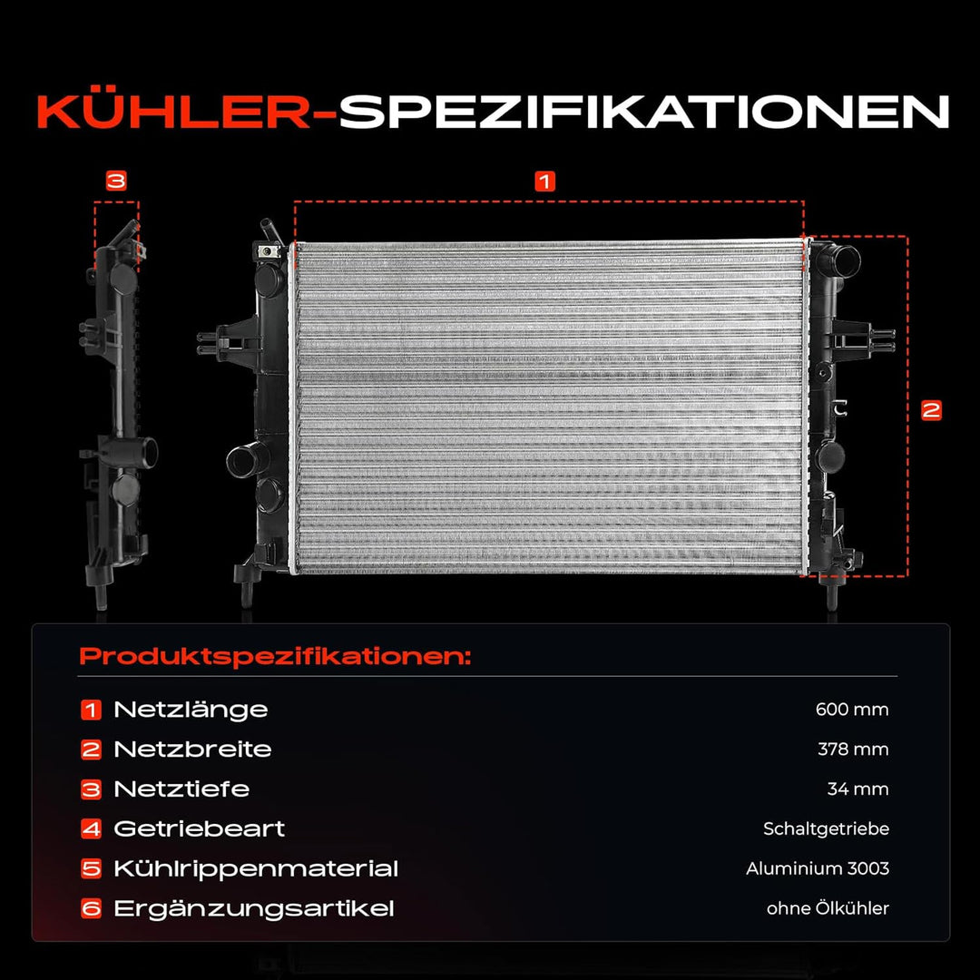 Frankberg Kühler Wasserkühler Motorkühler Schaltgetriebe Kompatibel mit Astra G Cabriolet F67 1.6L 2