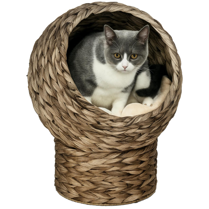 PawHut Rattan Katzenkorb Katzenhöhle Katzenhütte Katzenbett mit Kissen Haustierbett Wasserhyazinthe