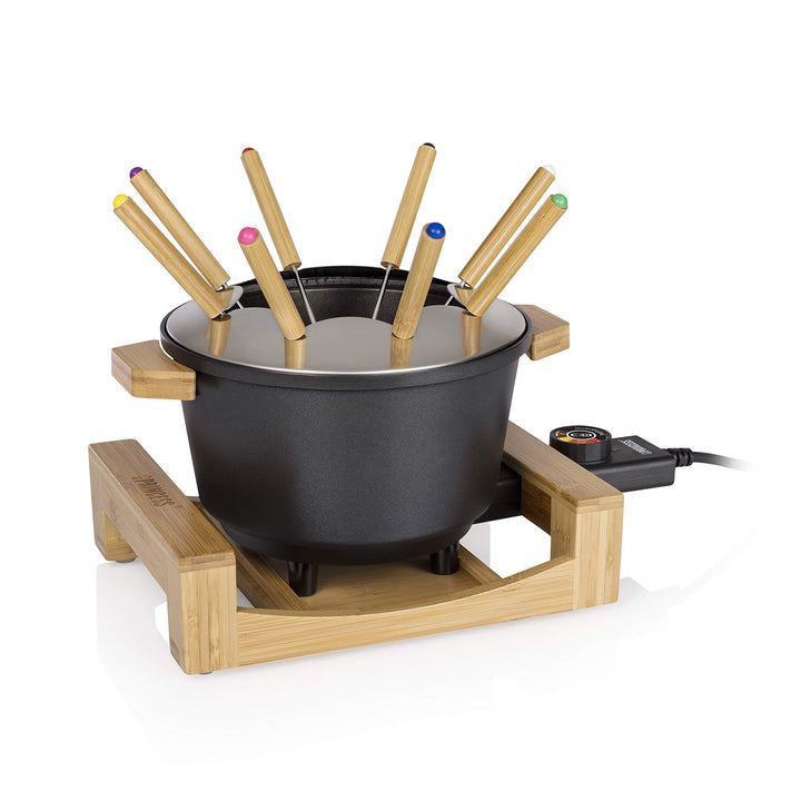 Princess Bambus Fondue Pure Black - geeignet für bis zu 8 Personen, 800 Watt, 1,5L Fasssungsvermögen