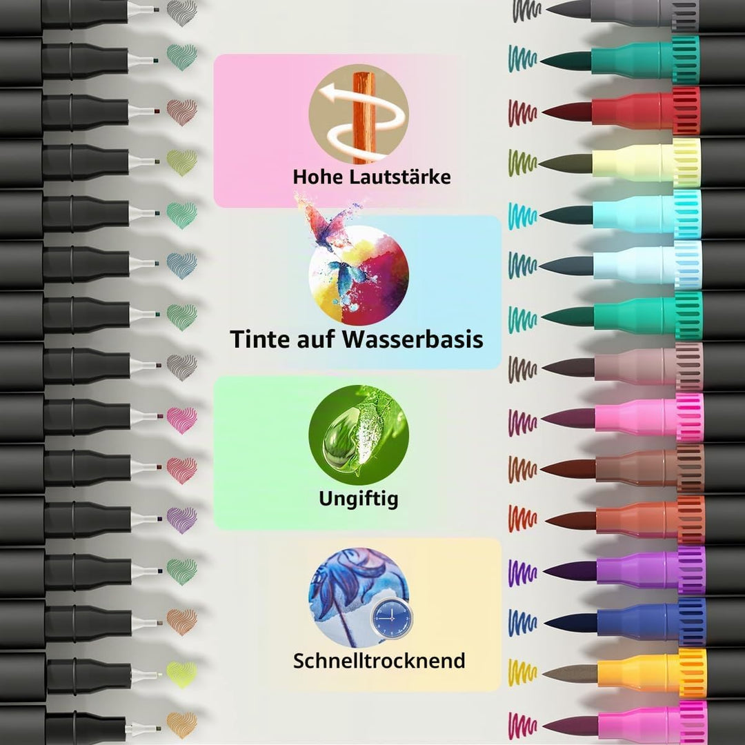 hhhouu 100 Farben Brush Marker Pinselstifte Journal Zubehör Stifte, Doppelspitze Filzstifte für Kind