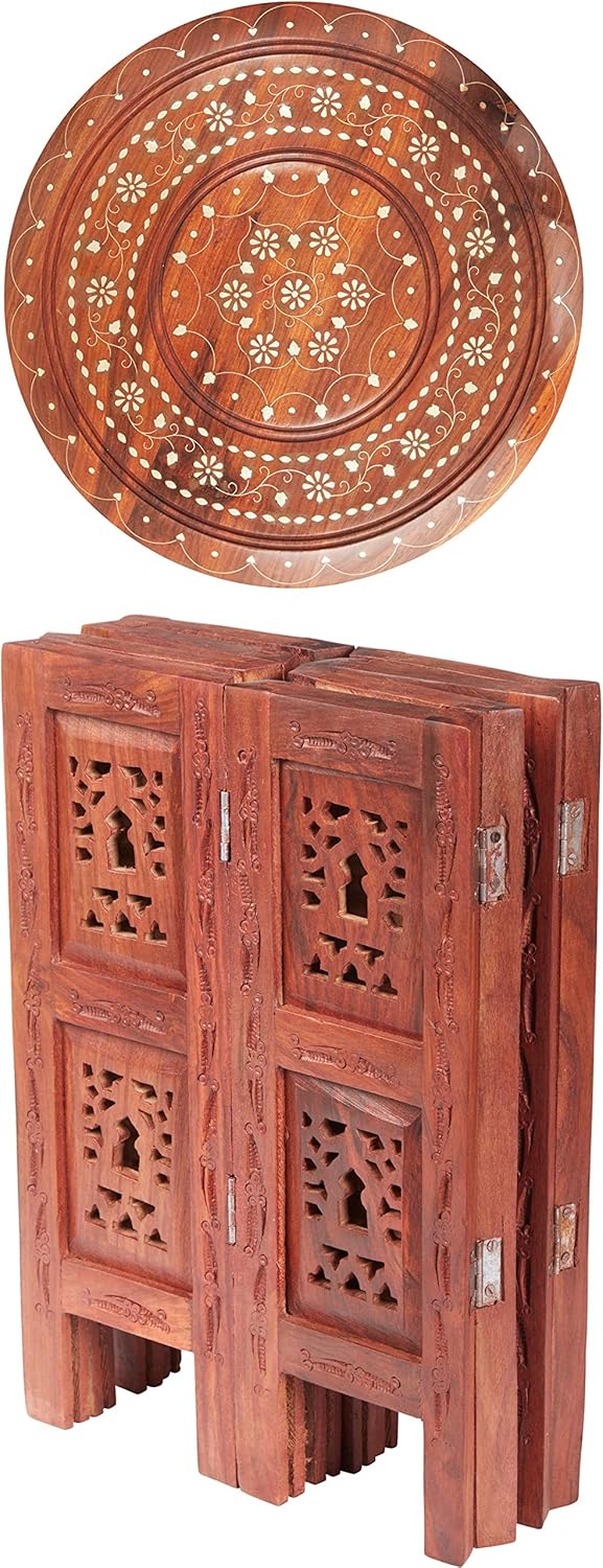 Marokkanischer Tisch Beistelltisch aus Holz Caglanur Braun ø 38cm gross rund | Orientalischer runder