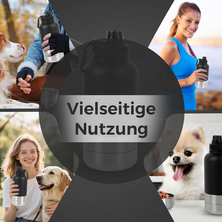 3-in-1 Trinkflasche Hunde für unterwegs – 800 ml Hundetrinkflasche für unterwegs aus Edelstahl – Hun