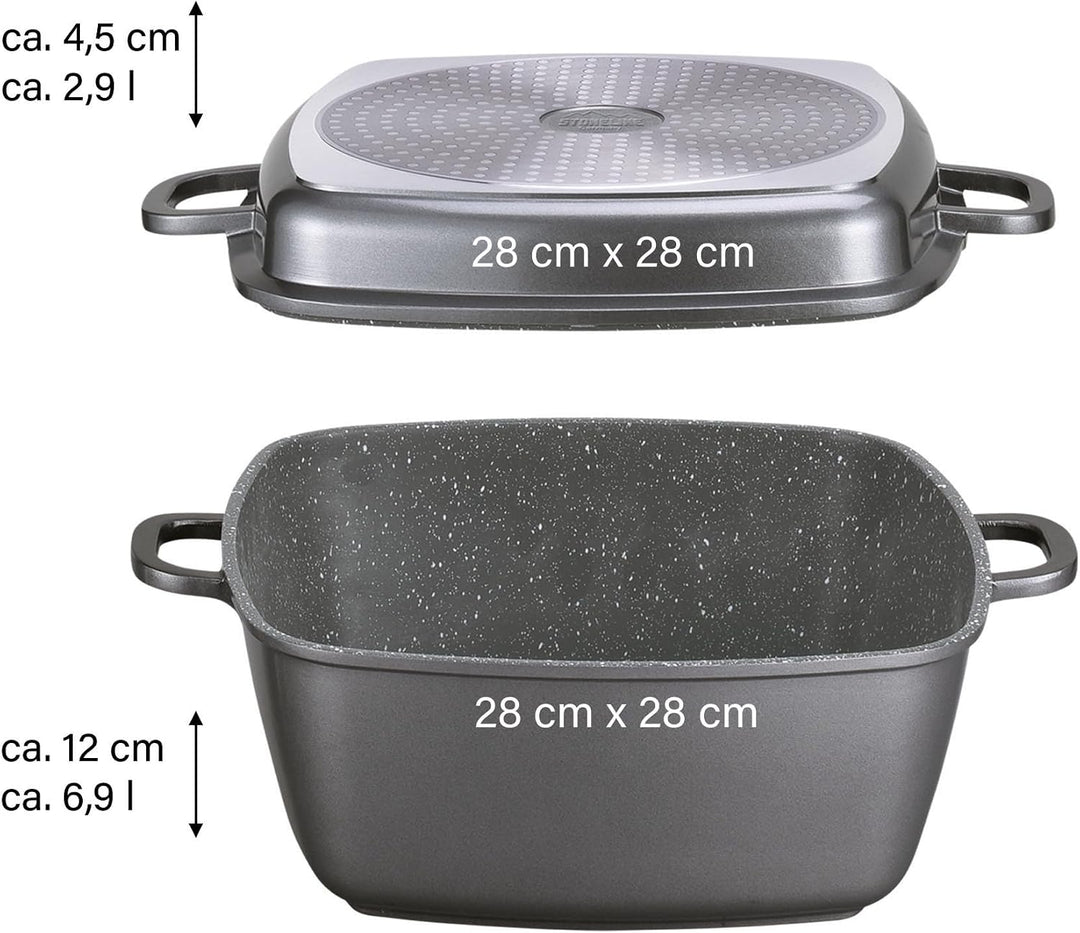 STONELINE® Multi-Eckpfanne, 28 x 28 cm, mit Dampf- und Frittierfunktion, induktionsgeeignet, Aluguss